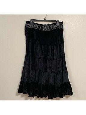 Vintage Mix Nouveau Beaded embroidered 3 Tier Ruffle Velvet Skirt Black Size 8